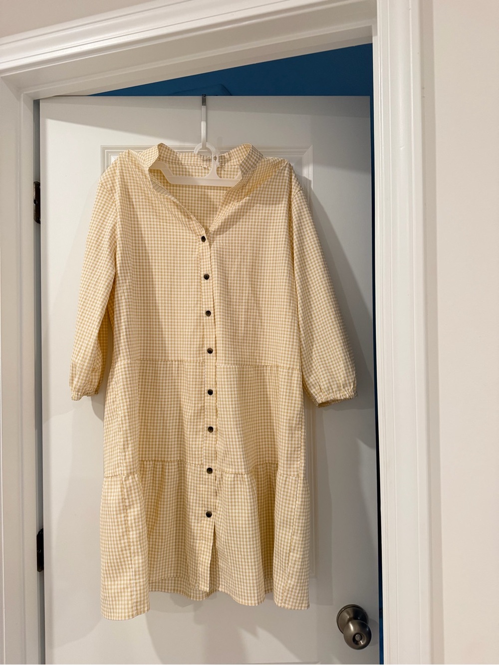 Yellow Gingham Button-Front Tiered Dress